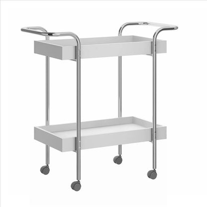 2-Tier Storage with Metal Frame in White & Chrome Bar & Serving Cart