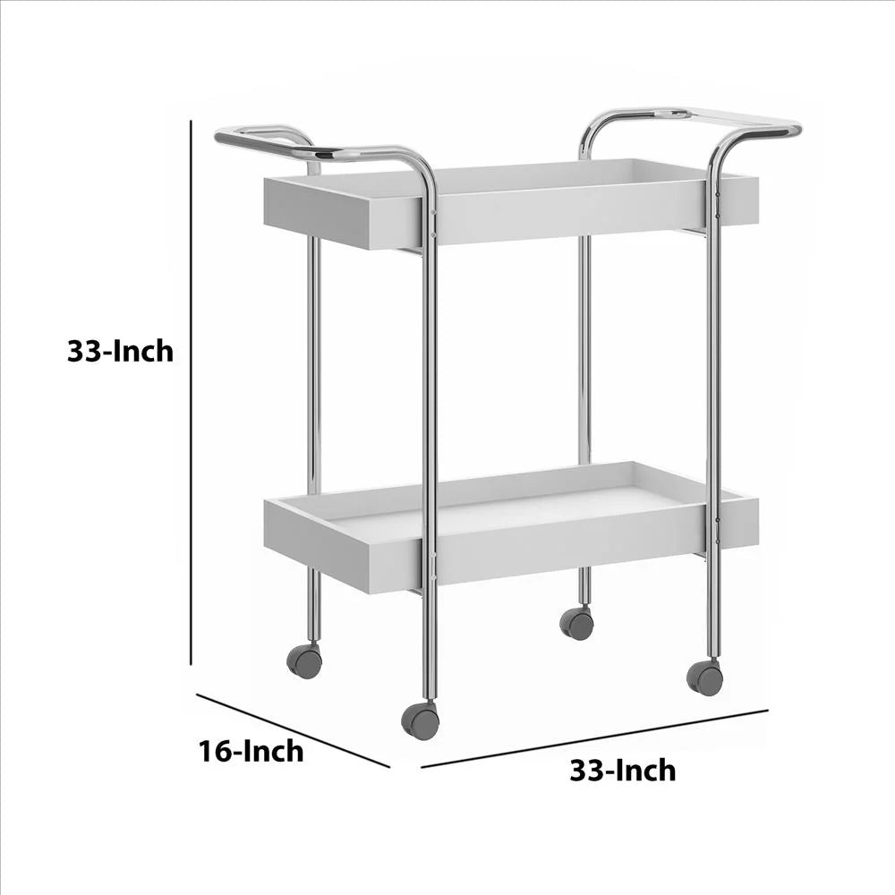 2-Tier Storage with Metal Frame in White & Chrome Bar & Serving Cart