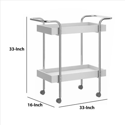 2-Tier Storage with Metal Frame in White & Chrome Bar & Serving Cart