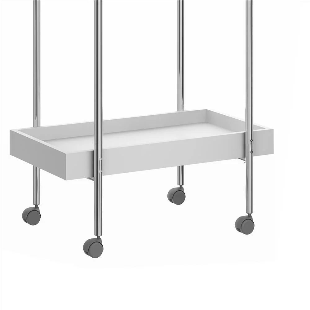 2-Tier Storage with Metal Frame in White & Chrome Bar & Serving Cart