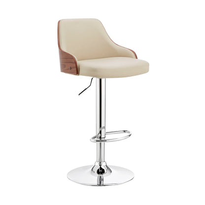 Faux Leather and Metal Adjustable Bar Stool, Cream and Silver Contemporary Home Bar Furniture