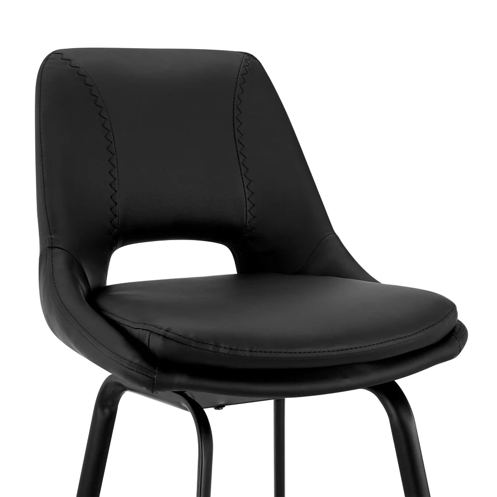 30 Inch Open Back Leatherette Swivel Bar Stool - Stylish Black Bar Stool and Home Bar Furniture with Adjustable Height