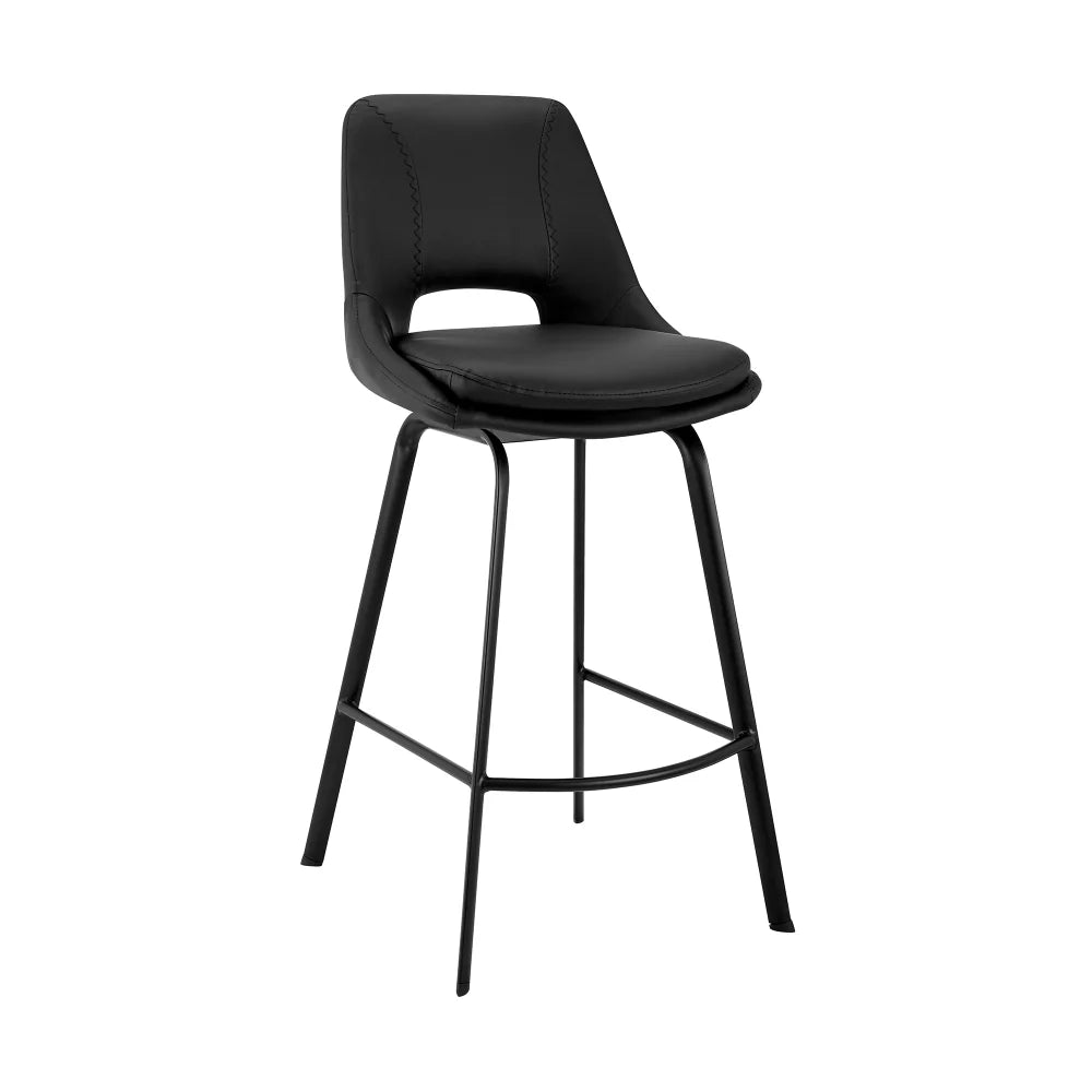 30 Inch Open Back Leatherette Swivel Bar Stool - Stylish Black Bar Stool and Home Bar Furniture with Adjustable Height