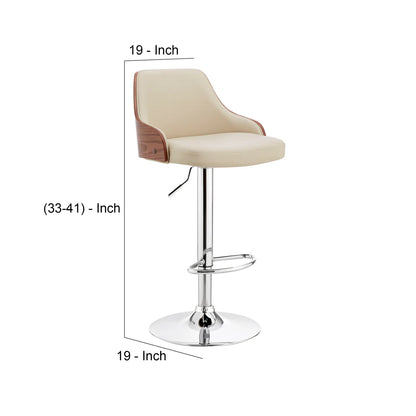 Faux Leather and Metal Adjustable Bar Stool, Cream and Silver Contemporary Home Bar Furniture