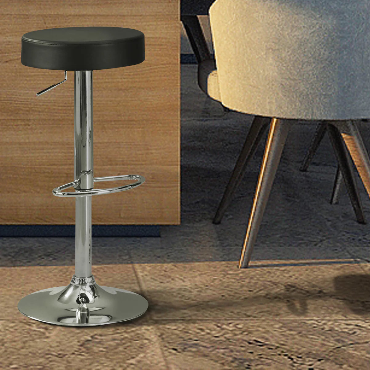 Backless Adjustable Bar Stool Stylish and Elegant - Modern Home Bar Furniture in Black