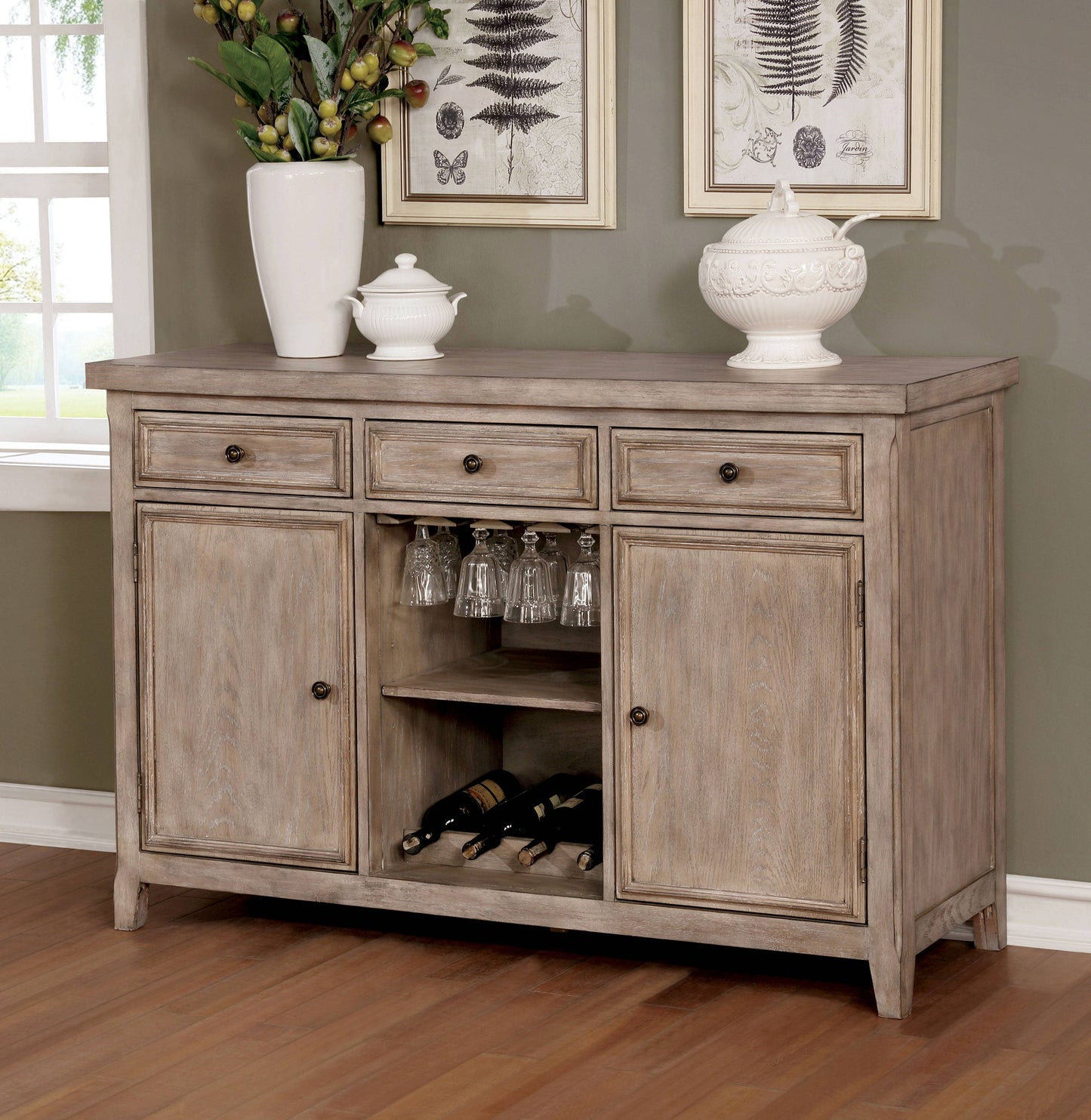 Miller Rustic Wood Multi-Storage Server Charming Home Bar and Cabinet